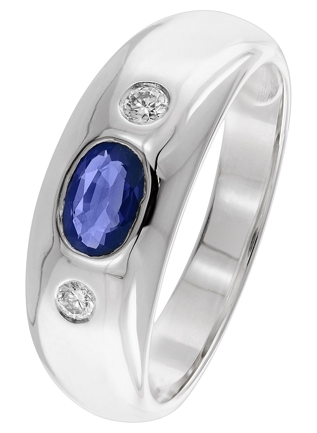trendor Goldring BandWeißgold 585/14 Kt. mit Saphir und Brillanten