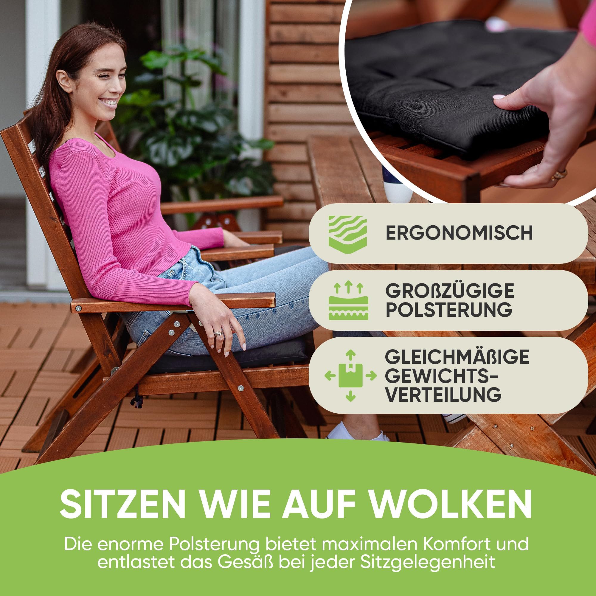 Gräfenstayn Stuhlkissen Sitzkissen 40x40cm Haltebänder Indoor Outdoor, robustes Sitzkissen für Indoor & Outdoor, mit Haltebändern