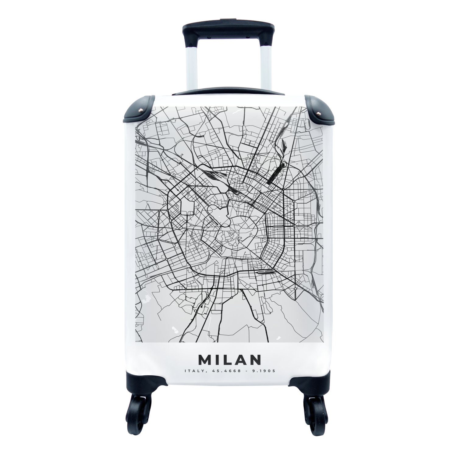 - Ferien, Mailand Schwarz rollen, Karte, MuchoWow - und Handgepäckkoffer Trolley, Handgepäck - für Reisekoffer Stadtplan weiß 4 Reisetasche mit Rollen,