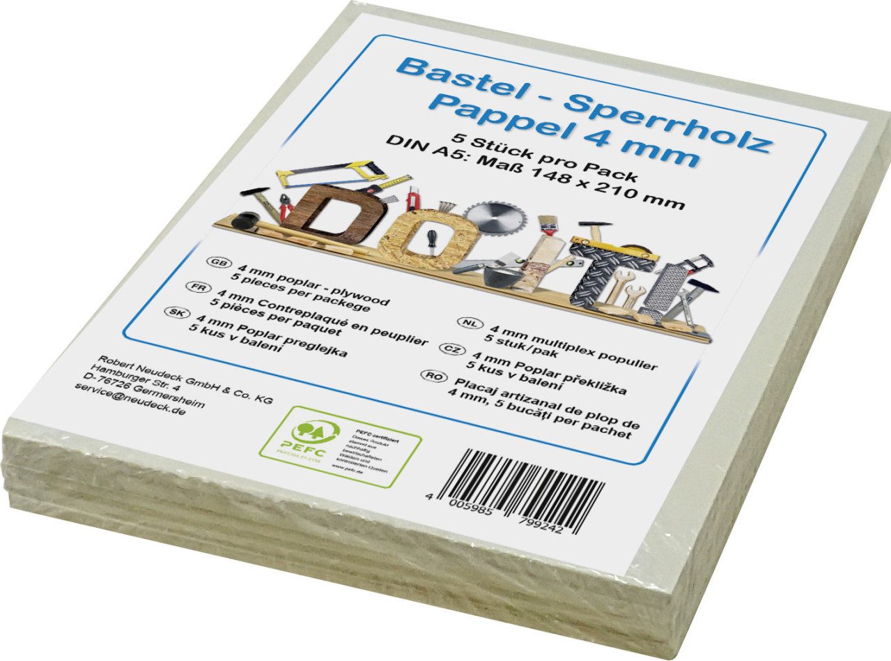 Neudeck Bastelnaturmaterial Bastelsperrholz Pappel DIN A5 21 x 14,8 cm, 4 mm