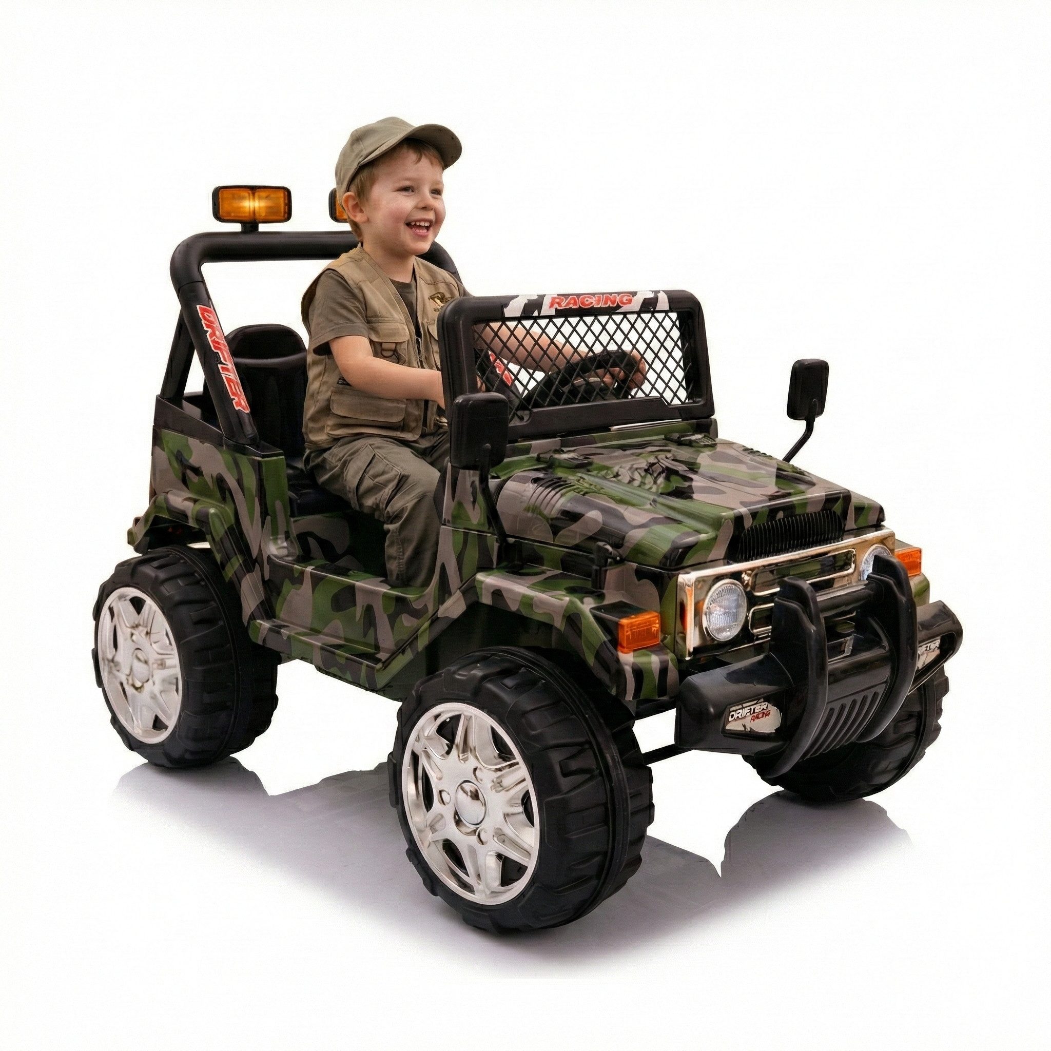 Hecht Elektro-Kinderauto Jeep 45W bis 6,8 km/h mit Fernbedienung, Belastbarkeit 30 kg, 6V/10Ah Akku, Radio, USB, AUX