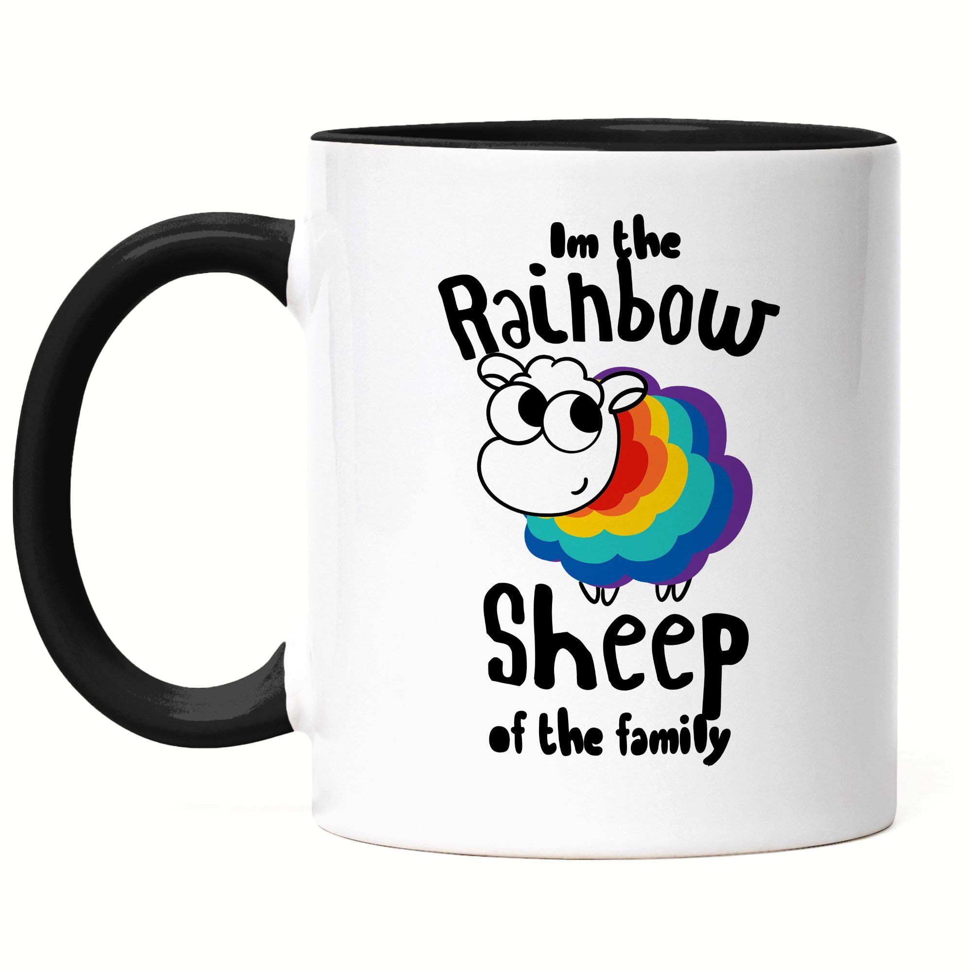 Hey!Print Tasse I'm the Rainbow Sheep Tasse LGBT Gay Regenbogen LGBTQ Pride Queer Homosexuell CSD Pride Week Schwarz