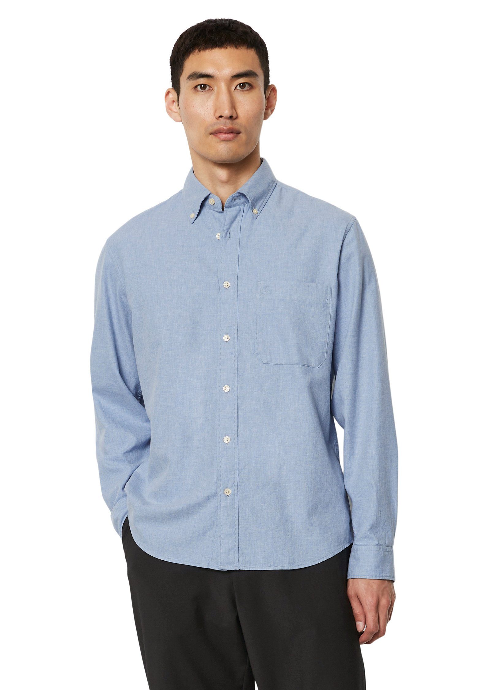Marc O'Polo Langarmhemd aus weichem Bio-Baumwoll-Twill hellblau
