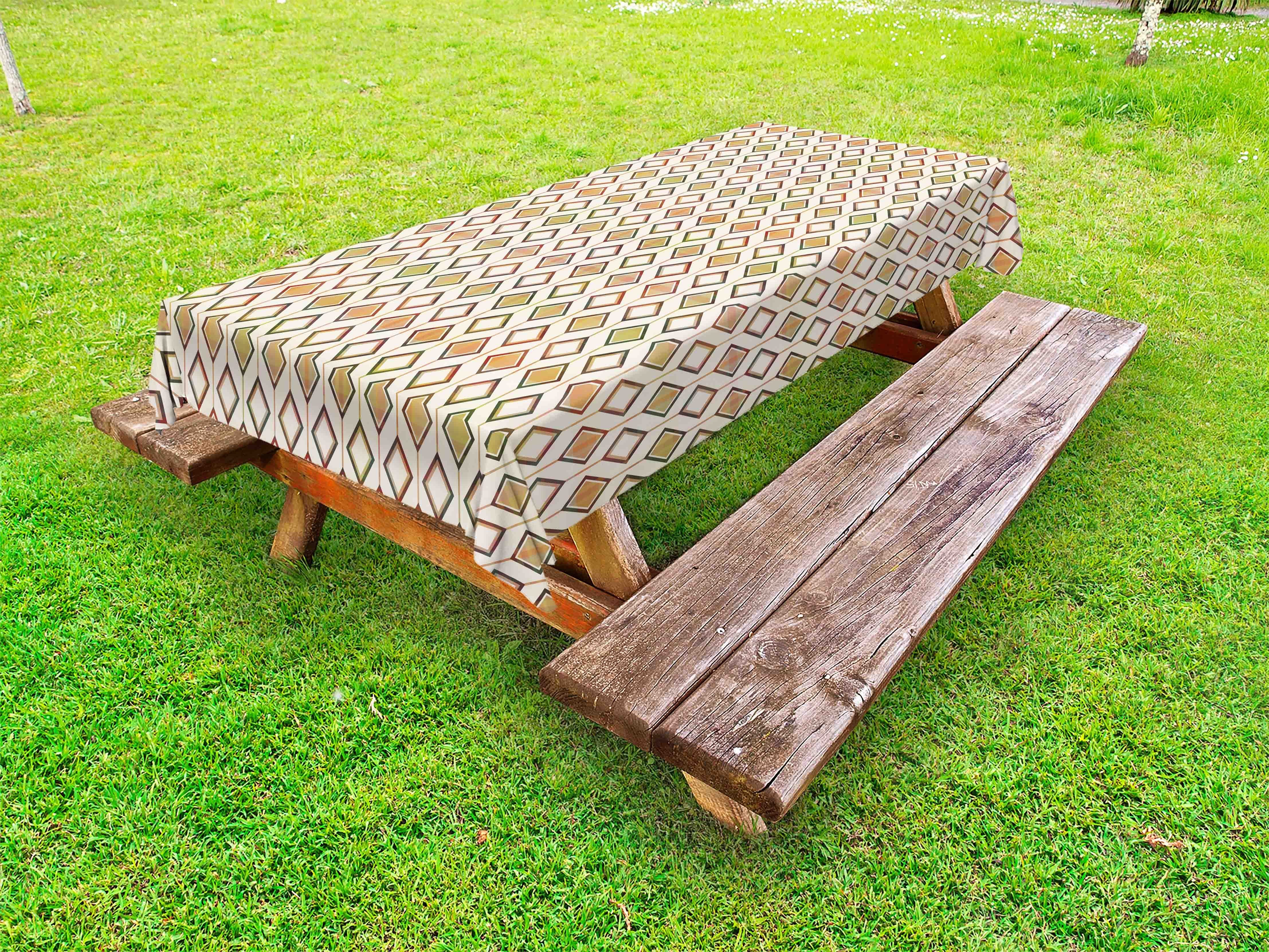 weiss Picknick-Tischdecke, Vertikale Rhombus Linien dekorative waschbare Abakuhaus Nicht-gerade Tischdecke