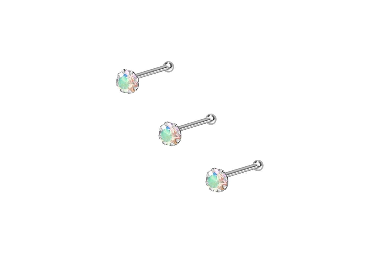 PIERCINGLINE Nasenpiercing SET 925er Silber Nasenstecker Pin EINGEFASSTER KRISTALL (Nasenstecker, 3er SET2 = Regenbogen)
