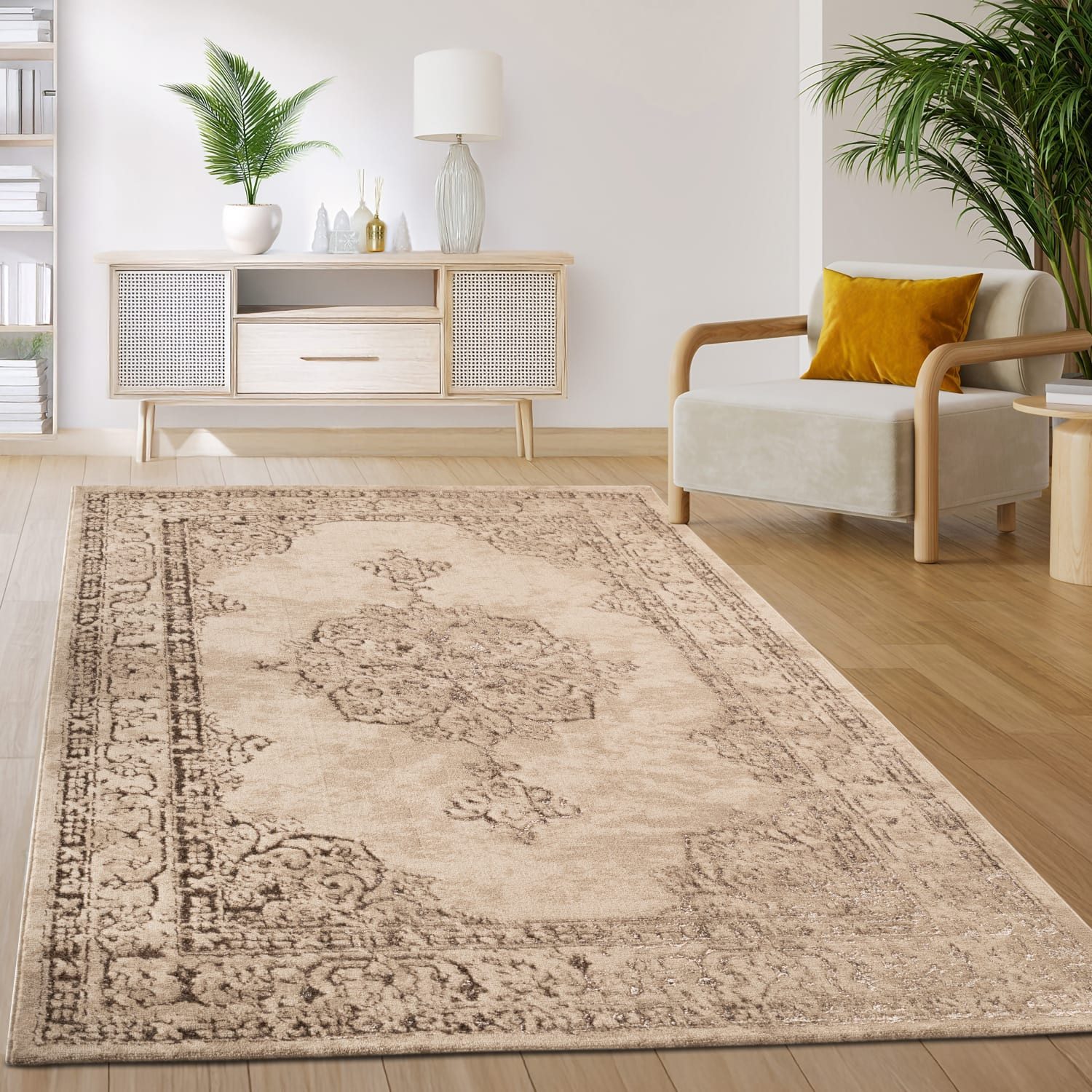 Teppich Orientalisch Wohnzimmer 100% Polyester Teppich Kurzflor