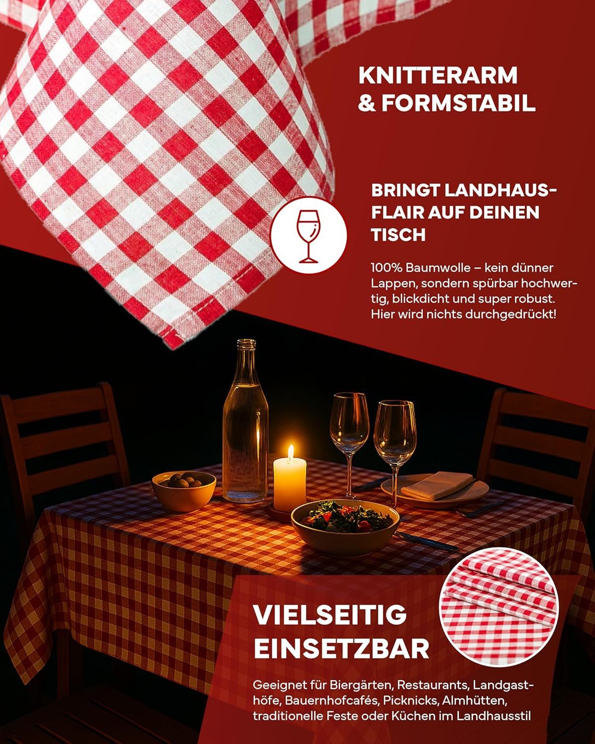 texpot Tischdecke kariert Landhausstil Bauernkaro 100% Baumwolle (1-tlg) – Bild 4 von 5