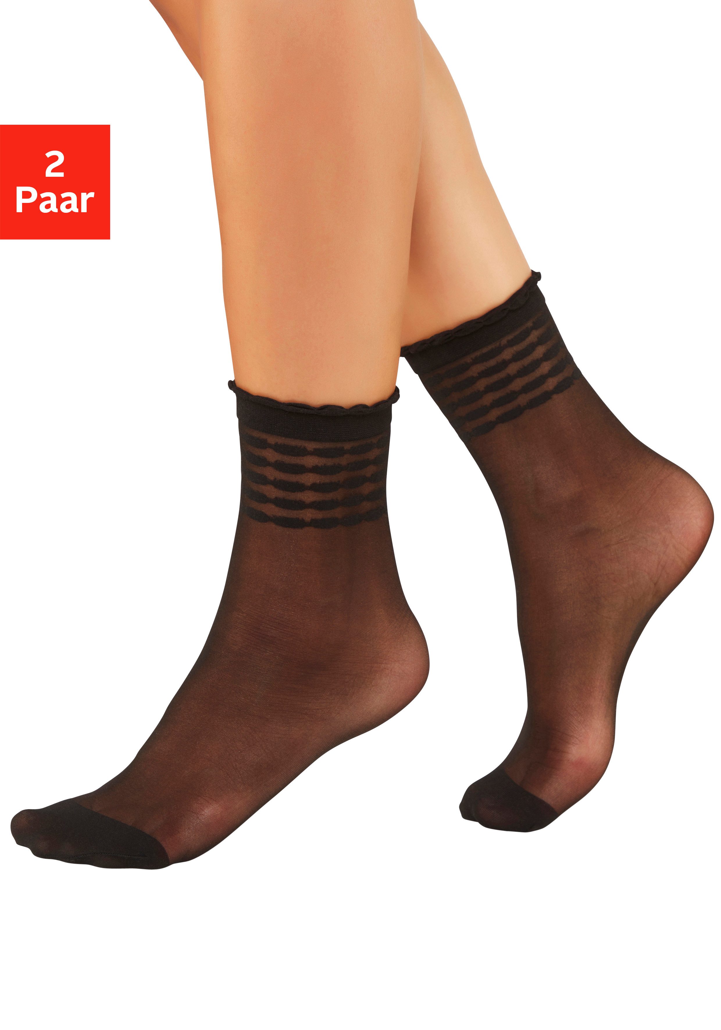 Vivance by Lascana Feinsöckchen Transparente Nylon Socken, Damen Feinstrümpfe, für Alltag und Büro (Packung, 2-Paar, Gr. 35/38 bis G.39/42) mit Streifen Design
