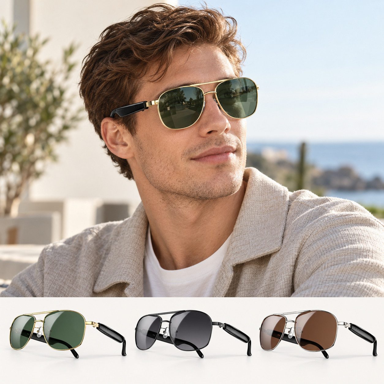 blackview LED-Brille D1 Audio Sonnenbrille für Damen und Herren, Bluetooth Brille 6 Std. Musik, UV-Schutz, Touch-Steuerung, Magnetisches Laden