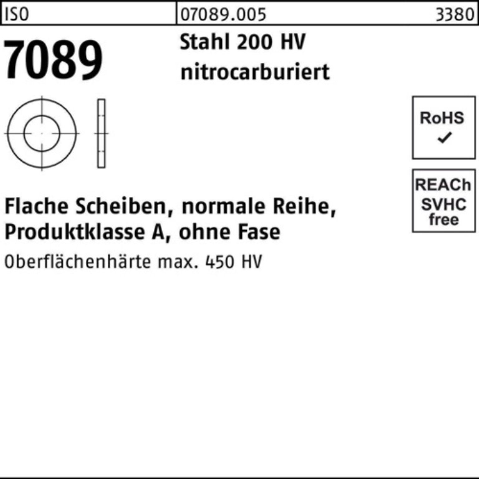 Bufab Unterlegscheibe 200er Pack Unterlegscheibe ISO 7089 o.Fase 24 Stahl 200 HV nitrocarbur