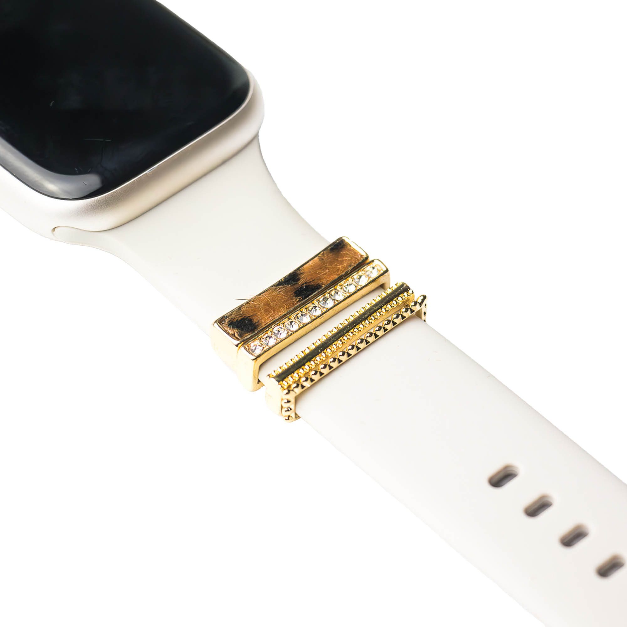 ARTVALL Smartwatch-Armband Apple Watch Charms Set 38/40/41mm & 42/44/45/49mm, Smartwatch Schmuck Leopard Muster Gold