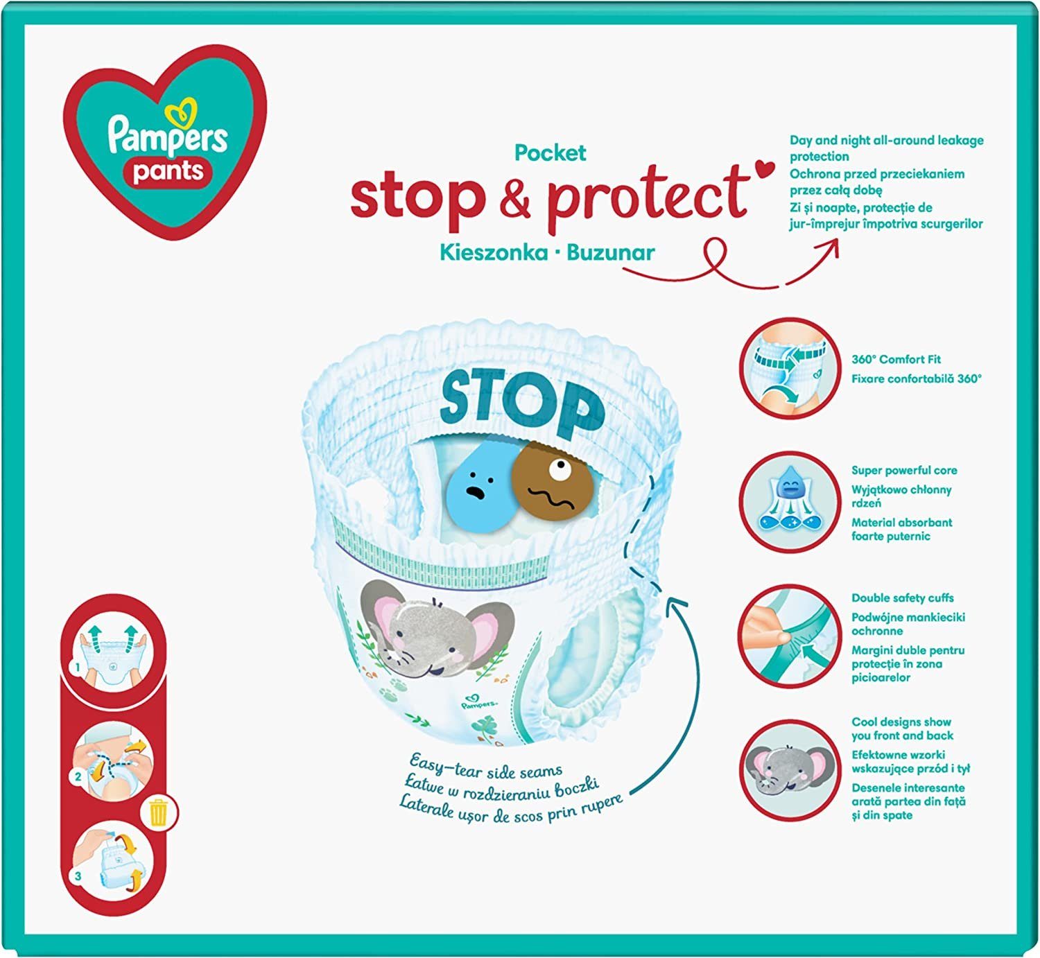 Windeln Pants Windelstiefel Größe 7, 74 Stück, 17kg+, mit Stop & Protect