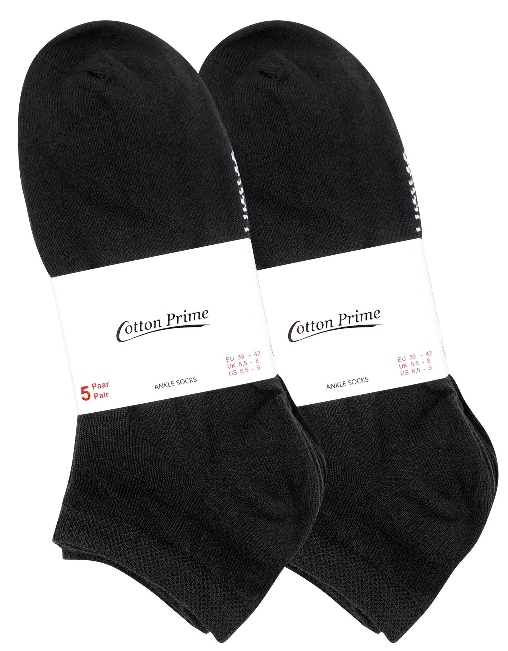 Prime® in Baumwollqualität Schwarz (10-Paar) Sneakersocken angenehmer Cotton