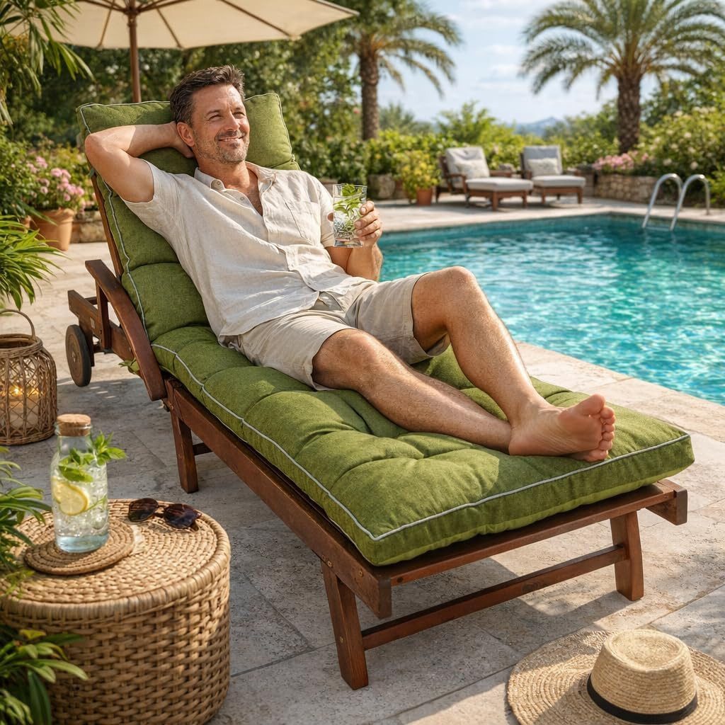 sunnypillow Liegenauflage 200 x 60 - Auflage für Gartenliege extra dick 13cm, Grün