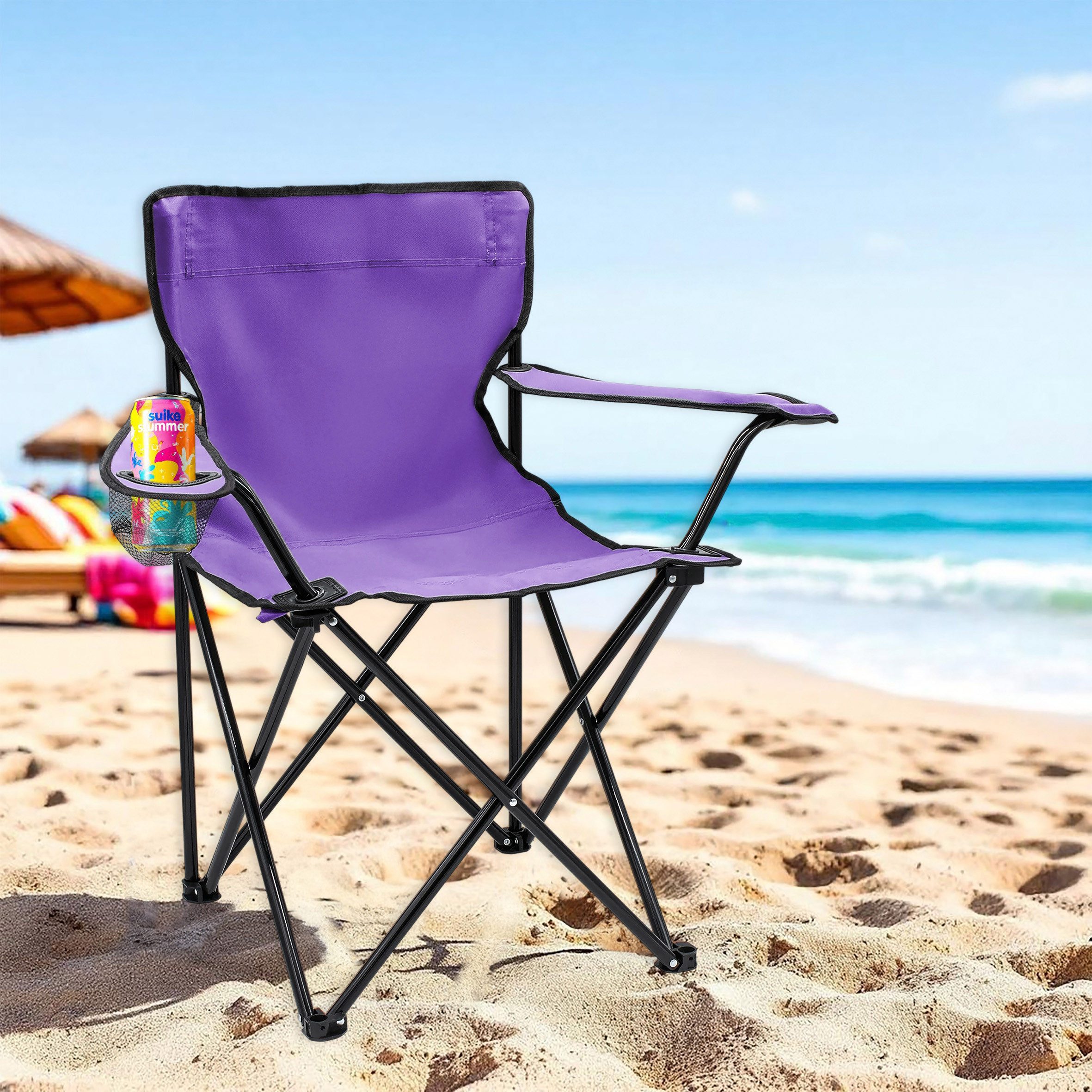 Spetebo Campingstuhl Campingstuhl mit Getränkehalter - lila (Stück, 1 St), Camping Strand und Garten Klappstuhl mit Tragetasche – Bild 5 von 5