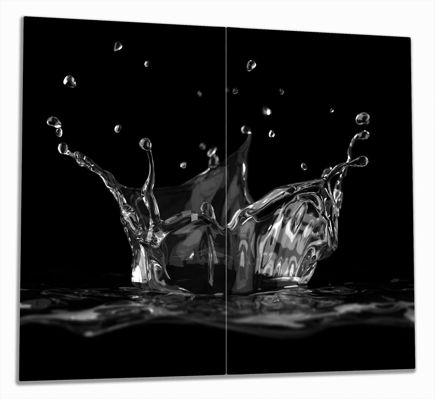 Wallario Herd-Abdeckplatte Aufspritzendes Wasser Schwarz-Weiß, ESG-Sicherheitsglas, (Glasplatte, 2 tlg., inkl. 5mm Noppen), verschiedene Größen