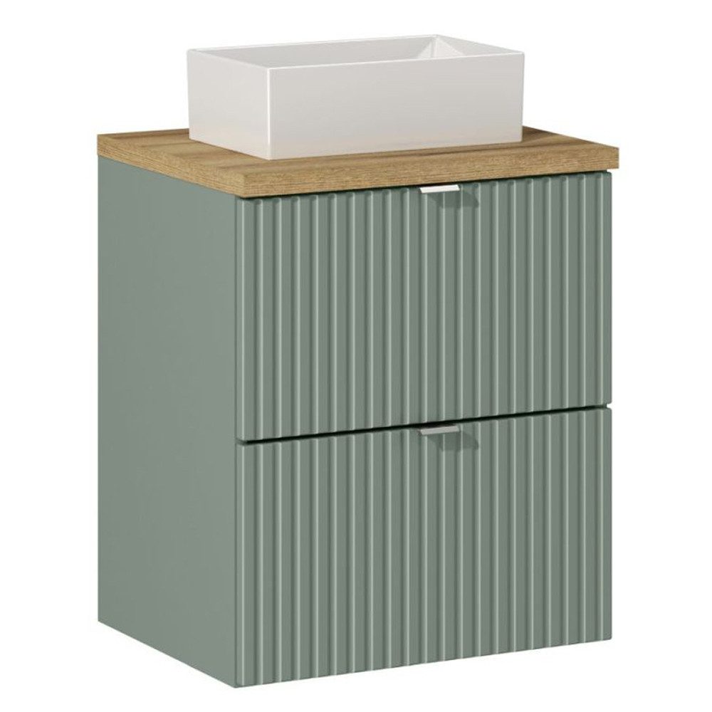 Lomadox Waschtisch NEWPORT-56-GREEN, mit Keramik-Aufsatzbecken, 50cm, Schilfgrün mit Eiche, geringe Tiefe