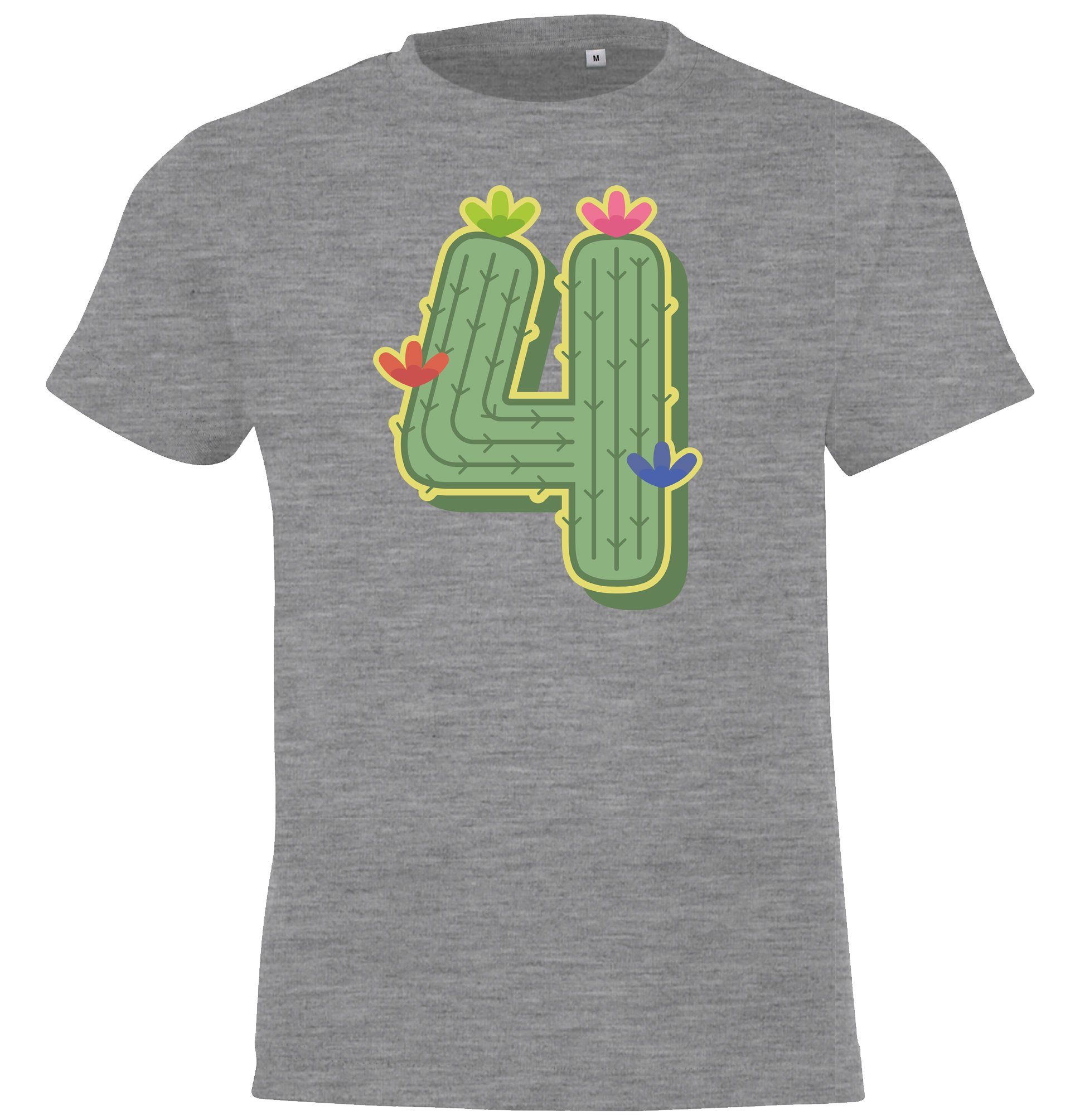 Youth Designz T-Shirt 4 Jahre Alt Geburtstags T-Shirt für Mädchen mit lustigem Kaktus Frontprint Grau | T-Shirts