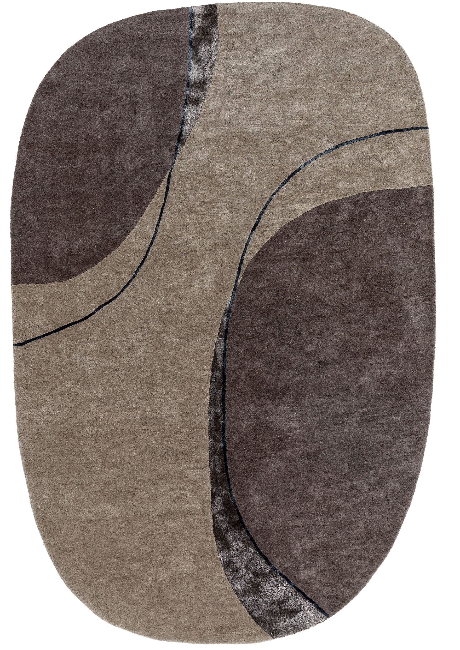 benuta Wollteppich Shape, Sonderform, Höhe: 6 mm, Kunstfaser, Berber, Ethno-Style, Wohnzimmer