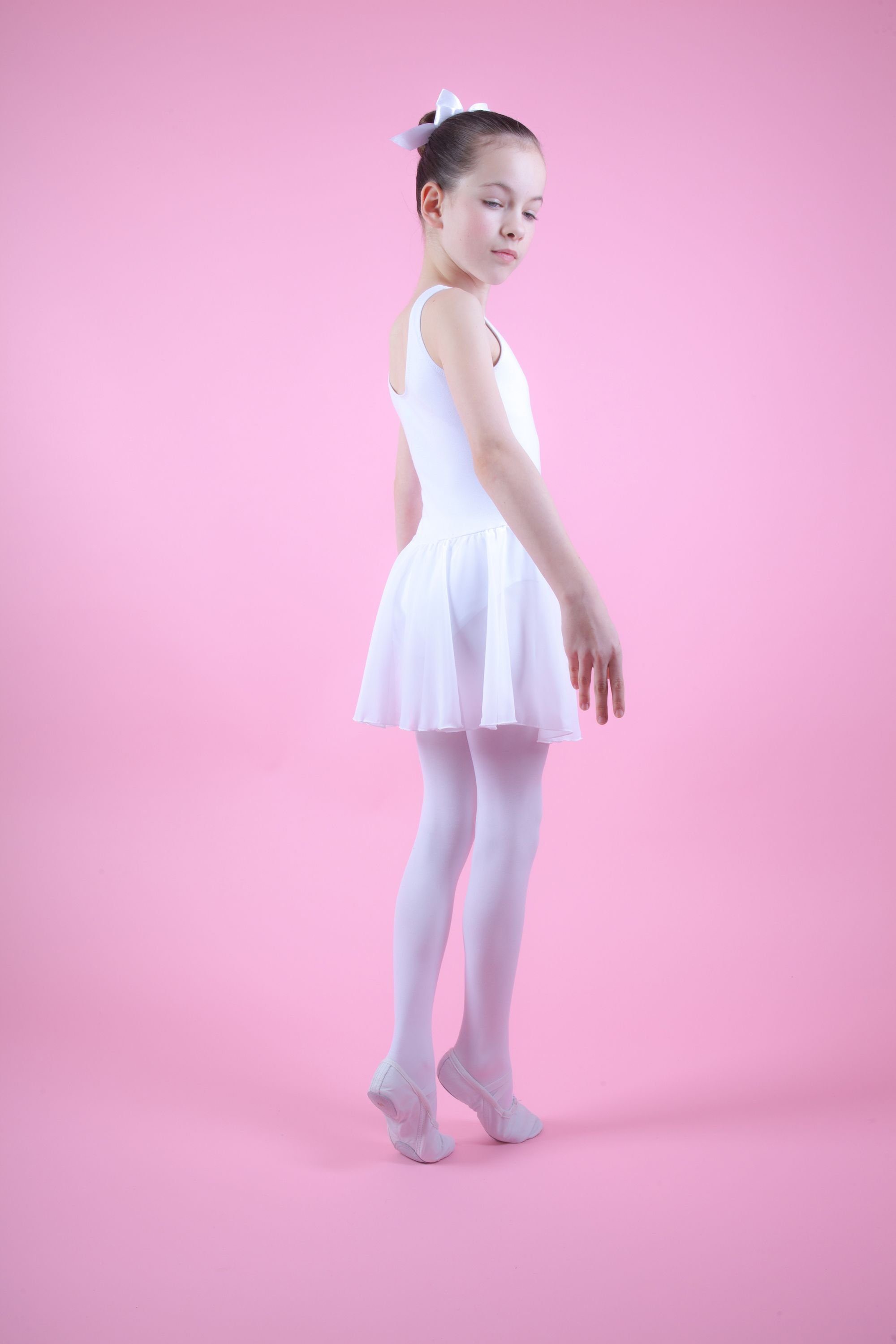 tanzmuster Chiffonkleid Ballett für weiß aus Mädchen weichem wunderbar Baumwollmaterial Ballettkleid Minnie mit Chiffon Trikot Röckchen
