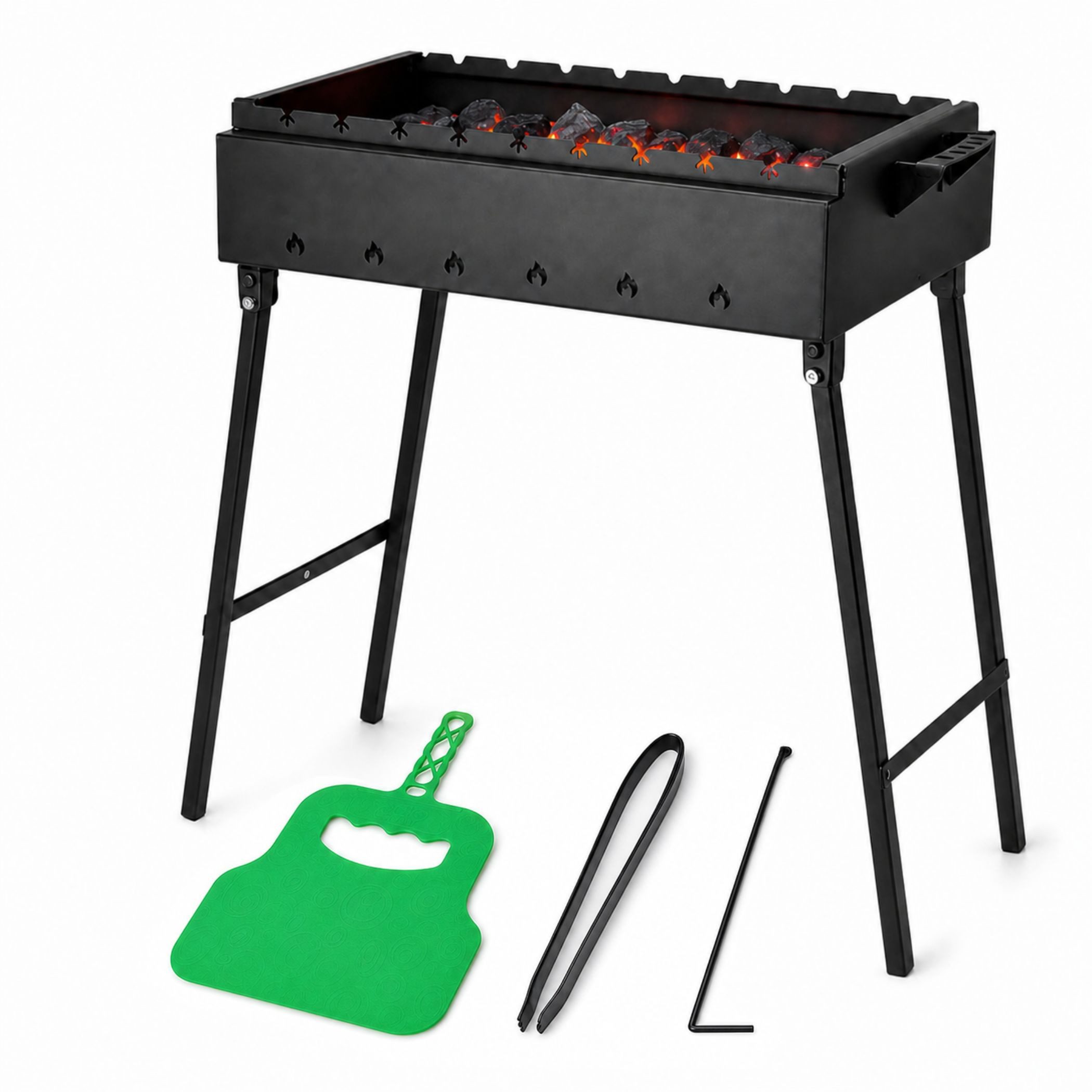 4BIG.fun Holzkohlegrill Mangal Holzkohlegrill 60x33 cm 2mm Stahl klappbar für 9 Spieße BBQ, Schaschlikgrill Garten Terrasse Outdoor, Standgrill Schaschlik Gartengrill, Klappgrill Campinggrill Kompakt Robust