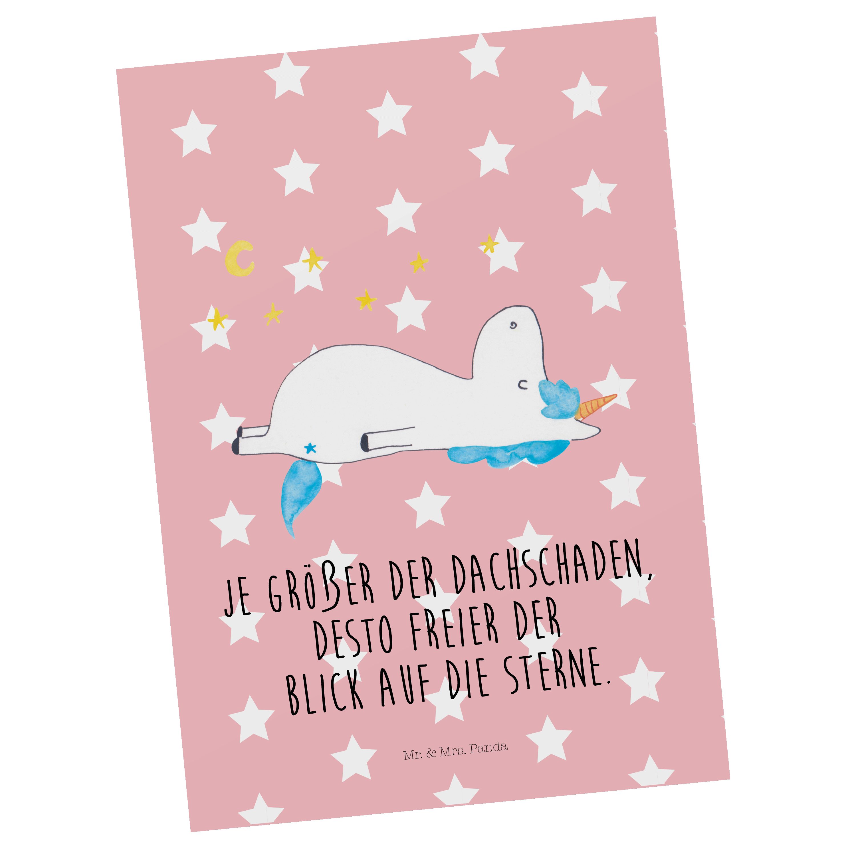 Postkarte Pega Einhorn Mrs. - Geschenk, Einladungskarte, & Mr. Rot Panda Sternenhimmel Pastell -