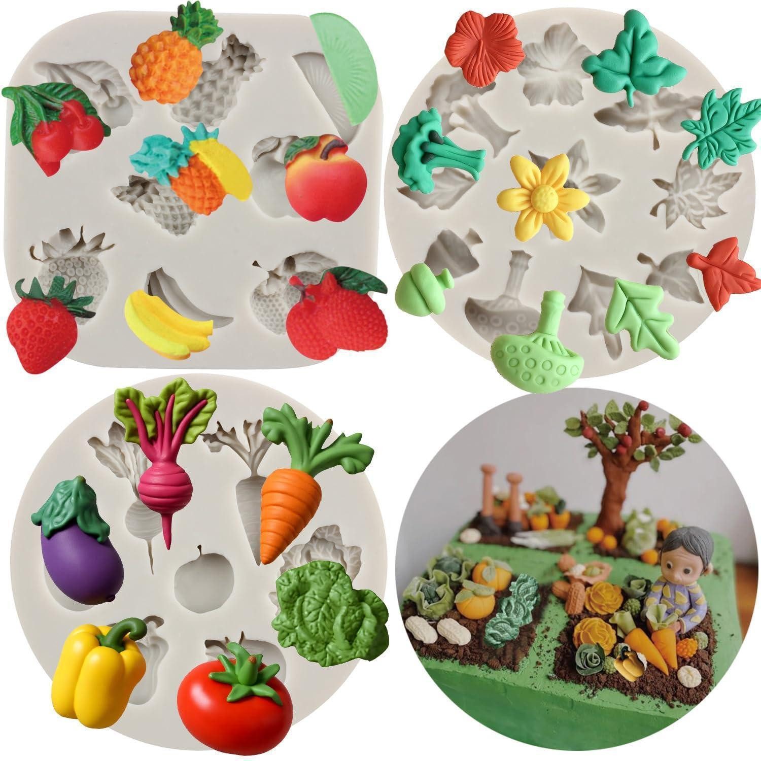 LuxusKollektion Bastelperlen 3er Set Gemüse Obst Silikonform Grau, (3-tlg)