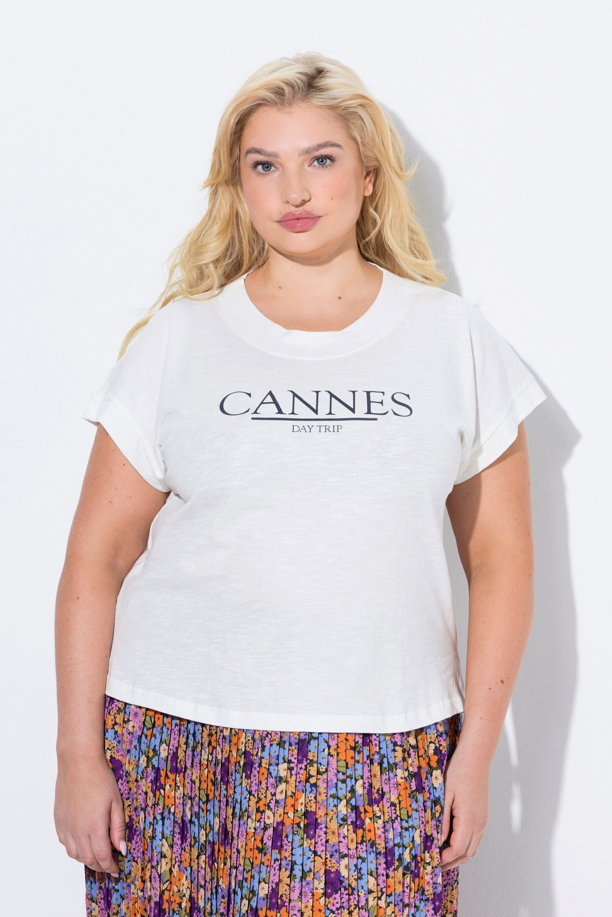 Ulla Popken T-Shirt T-Shirt Schriftmotiv Oversized Rundhals Halbarm