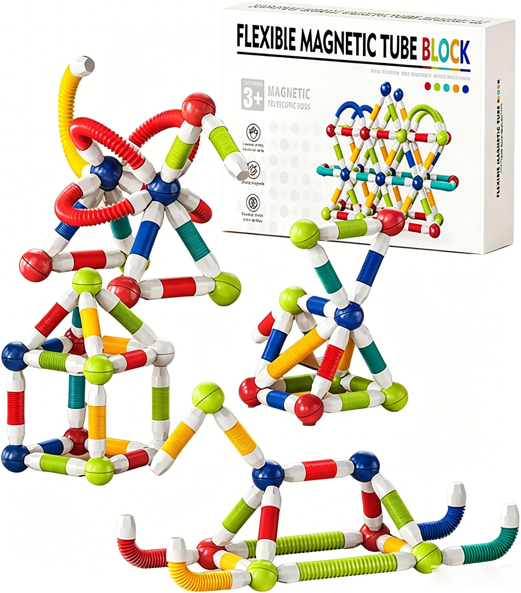 Luckice Magnetische Bausteine, 3D Magnetbausteine, Magnetspielzeug Magnetspielbausteine, (Spar-Set, 85 St., 85-teiliges Magnetbaukasten mit Aufbewahrungsbox ab 3 Jahren), Einziehbarer 3D Magnetbaukasten mit Aufbewahrungsbox