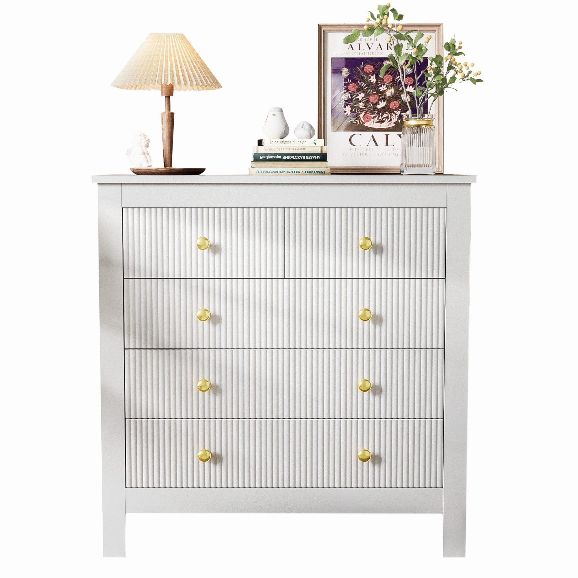 Merax Kommode mit fünf Schubladen und goldenen Metallgriffe, Schubkastenkommode,Sideboard,Wohnzimmerschrank