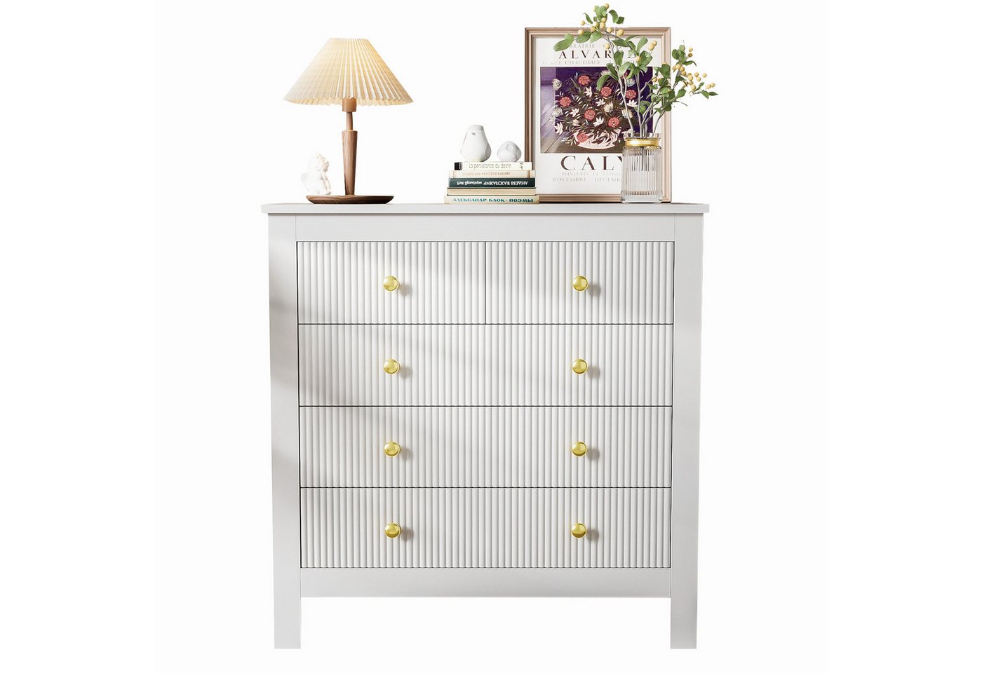 Merax Kommode mit fünf Schubladen und goldenen Metallgriffe, Schubkastenkommode,Sideboard,Wohnzimmerschrank