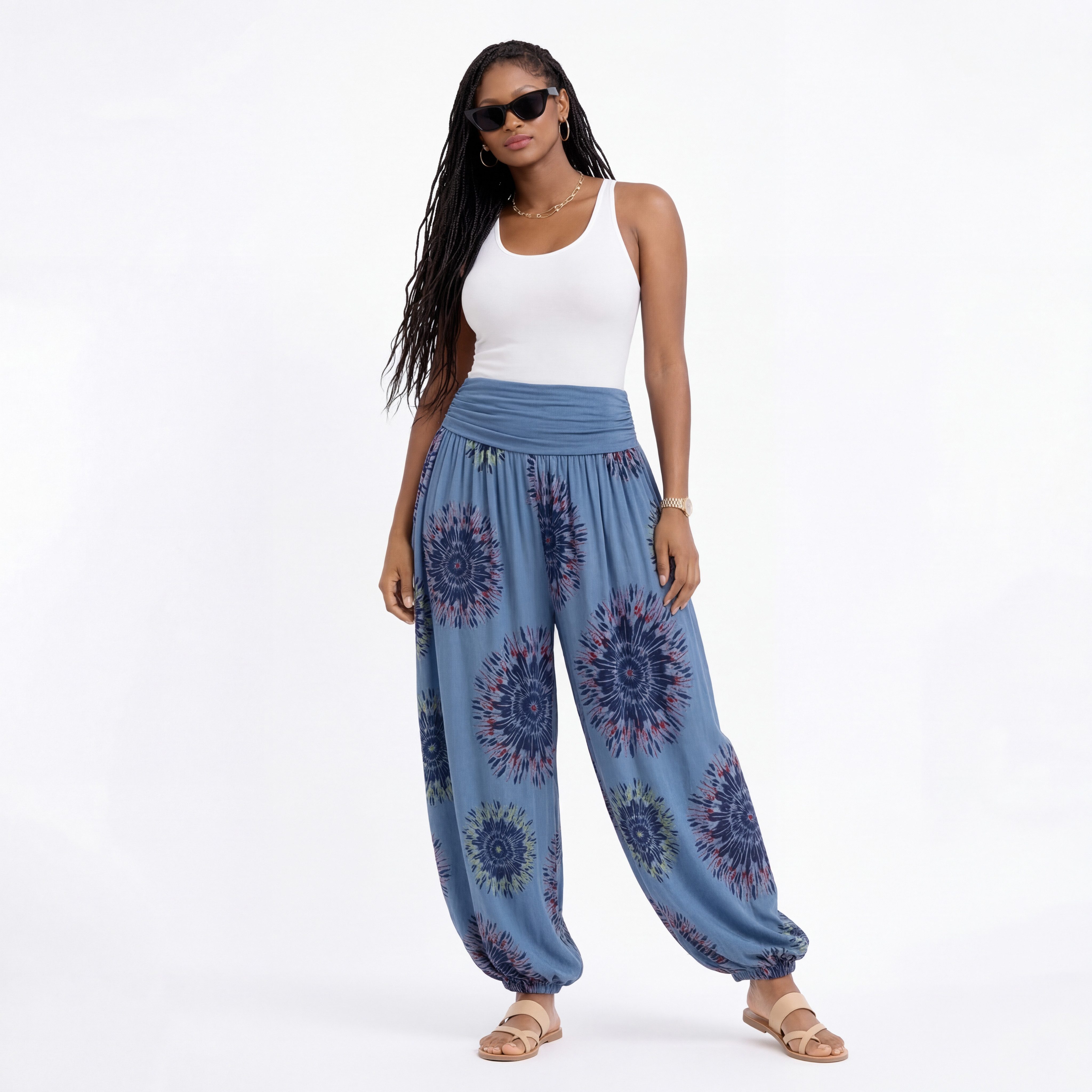 YC Fashion & Style Strandhose Haremshose mit Allover-Print und breitem Bund One Size mit elastischem Bund