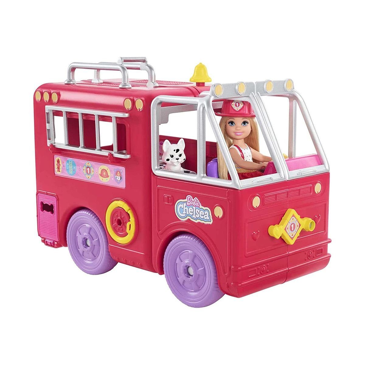 Fahrzeug - be... Mattel - mit Spielset Zubehör, Puppen HCK73 Mattel can - GmbH Feuerwehrauto Mattel® Barbie Chelsea