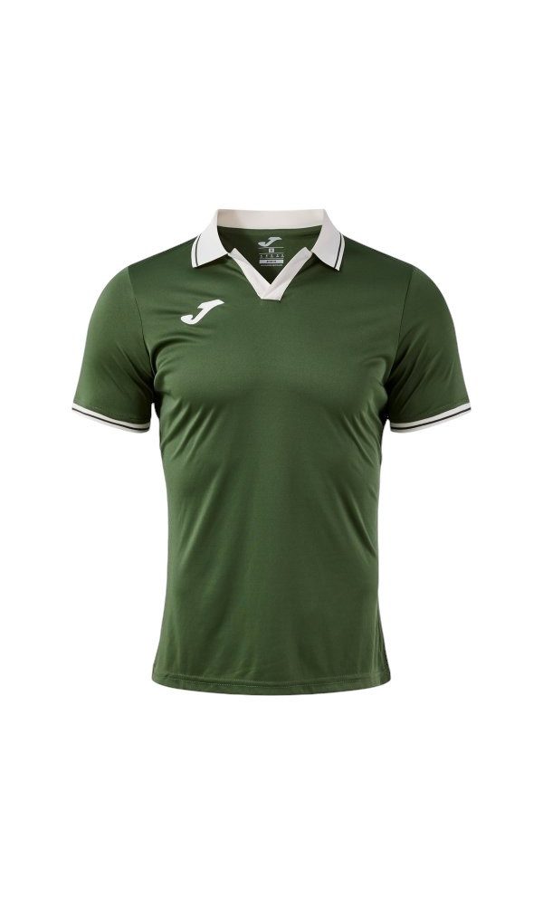 Poloshirt Galaxy (100% rec. Polyester, leicht, atmungsaktiv) dunkelgrün/beige