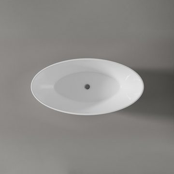 Bernstein Badewanne TERRA, (modernes Design / Acrylwanne / Sanitäracryl / mit Siphon), freistehende Wanne / Weiß Glänzend / 160 cm x 80 cm / Acryl / Oval