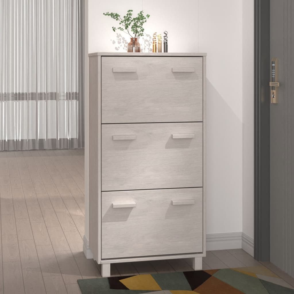 furnicato Schuhschrank Massivholz 59,5 x 35 x 117 cm Weiß (1-St) Stabiles Schuhregal mit 3 Klappen und praktischen Holzgriffen
