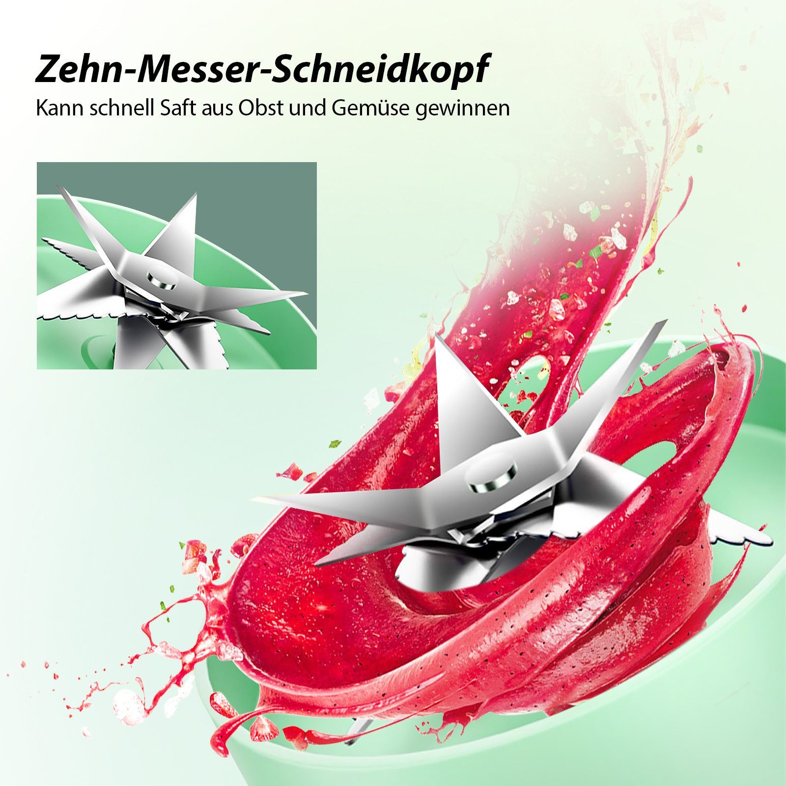 FANNOU Handmixer Tragbarer Mixer, Smoothie Maker to go, Blender, 1200ml Becher, 78 W, Leistungsstarker Mini Standmixer, Kabellos & Wiederaufladbar