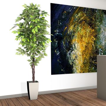 Kunstbaum Ficus Kunstpflanze Künstliche Pflanze mit Echtholz Kunstbaum 180 cm, Decovego