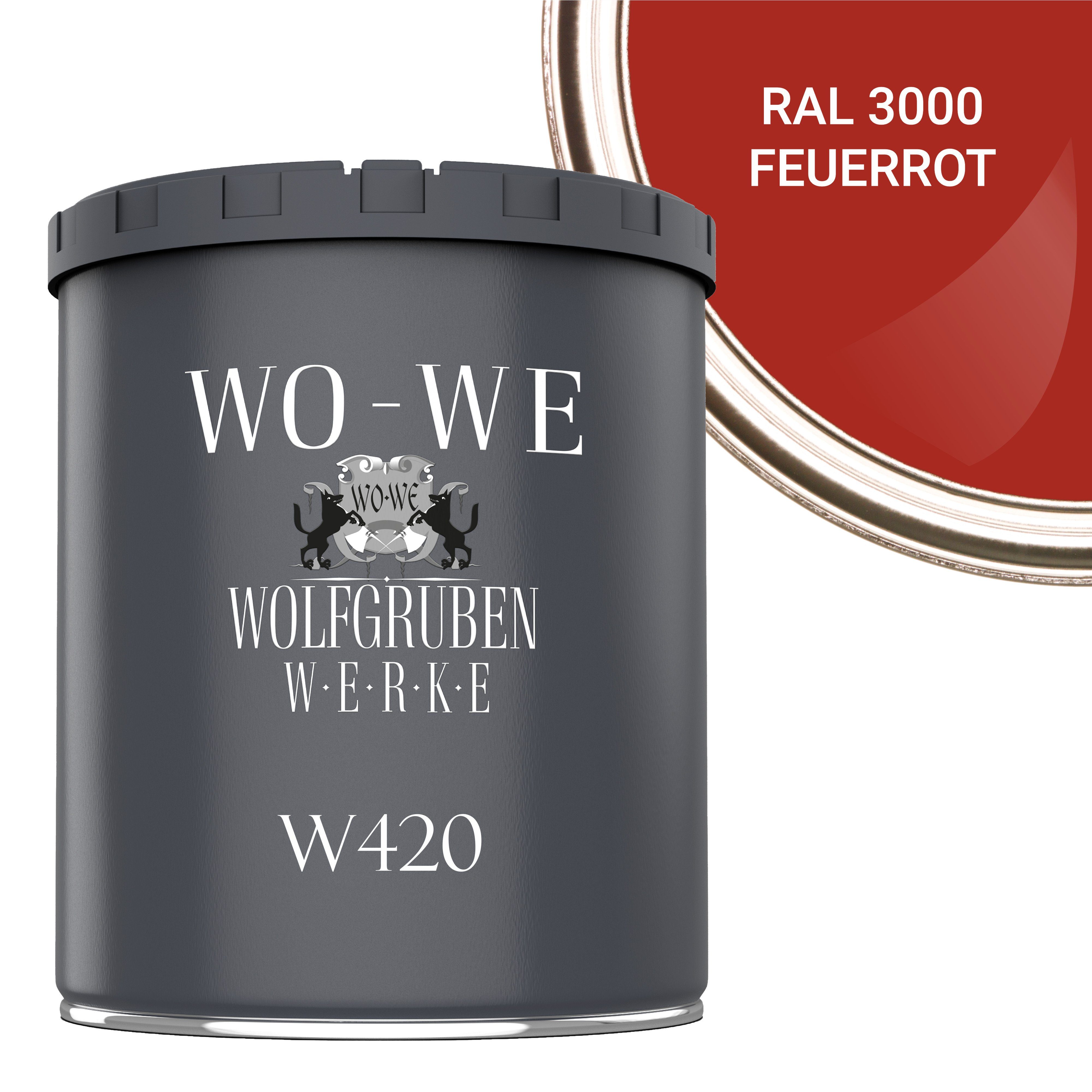 WO-WE Holzlack Holzfarbe Wetterschutzfarbe Holzanstrich W420, 1-10L, Seidenglänzend, Wasserbasis RAL 3000 Feuerrot