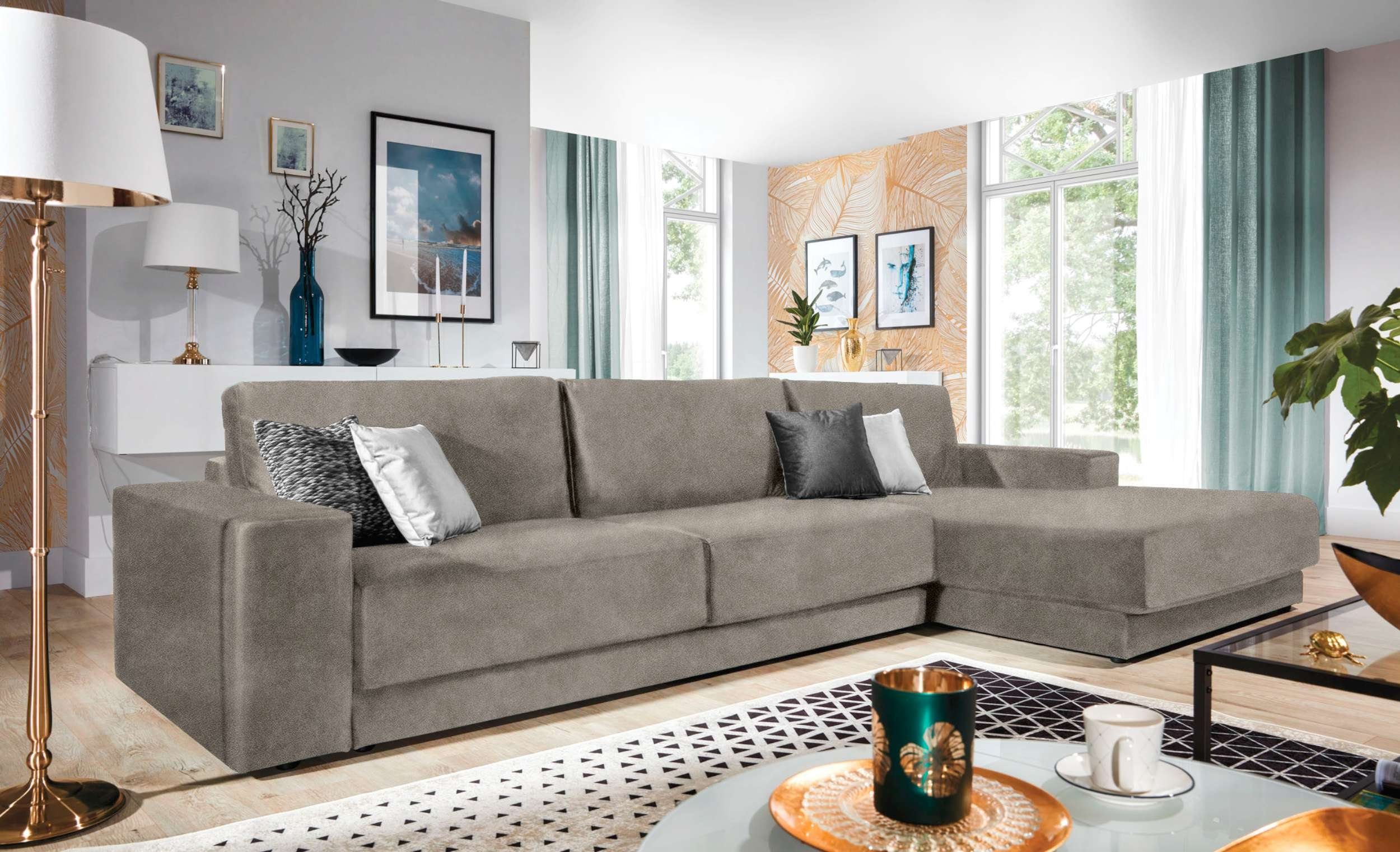 Stylefy Ecksofa Breva, L-Form, Eckcouch, mane links oder rechts bestellbar, wahlweise mit Bettkasten und Bettfunktion, Schaumstoffpolsterung, Modern Design