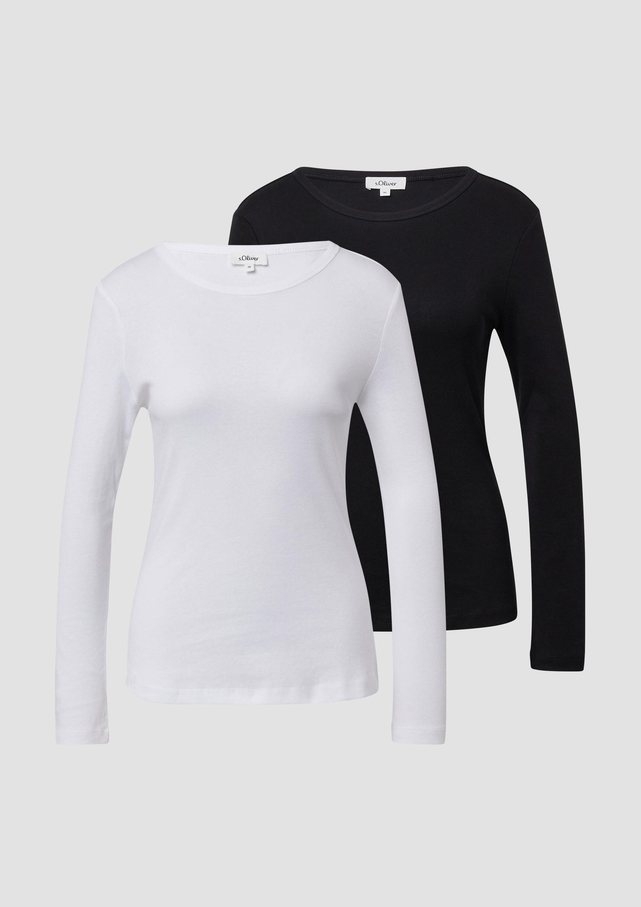 s.Oliver Langarmshirt T-Shirt Geripptes Slim-Fit-Longsleeve im 2er-Pack