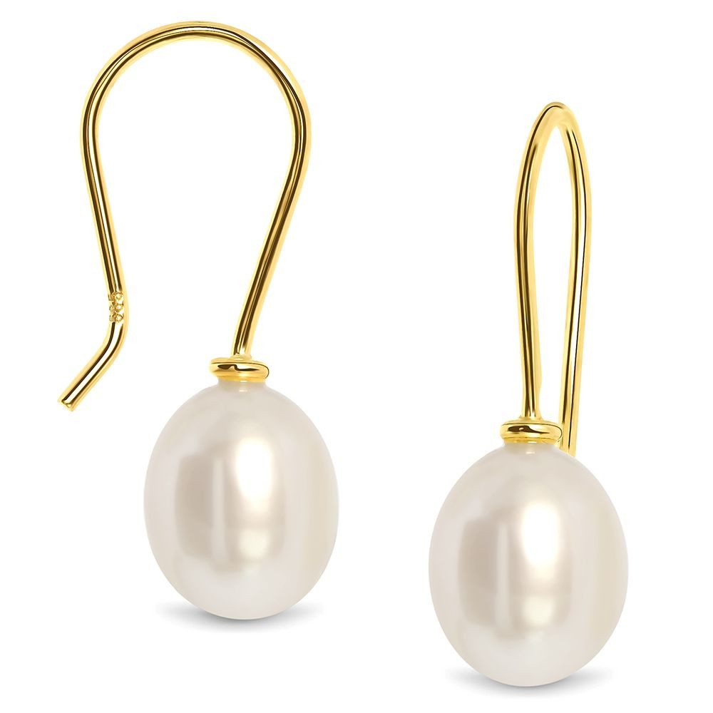 Miore Paar Ohrhaken MA4030E - für Damen in 14K (585) Gelbgold ovale Perle 8 - 8,5 mm breit, Made in Italy