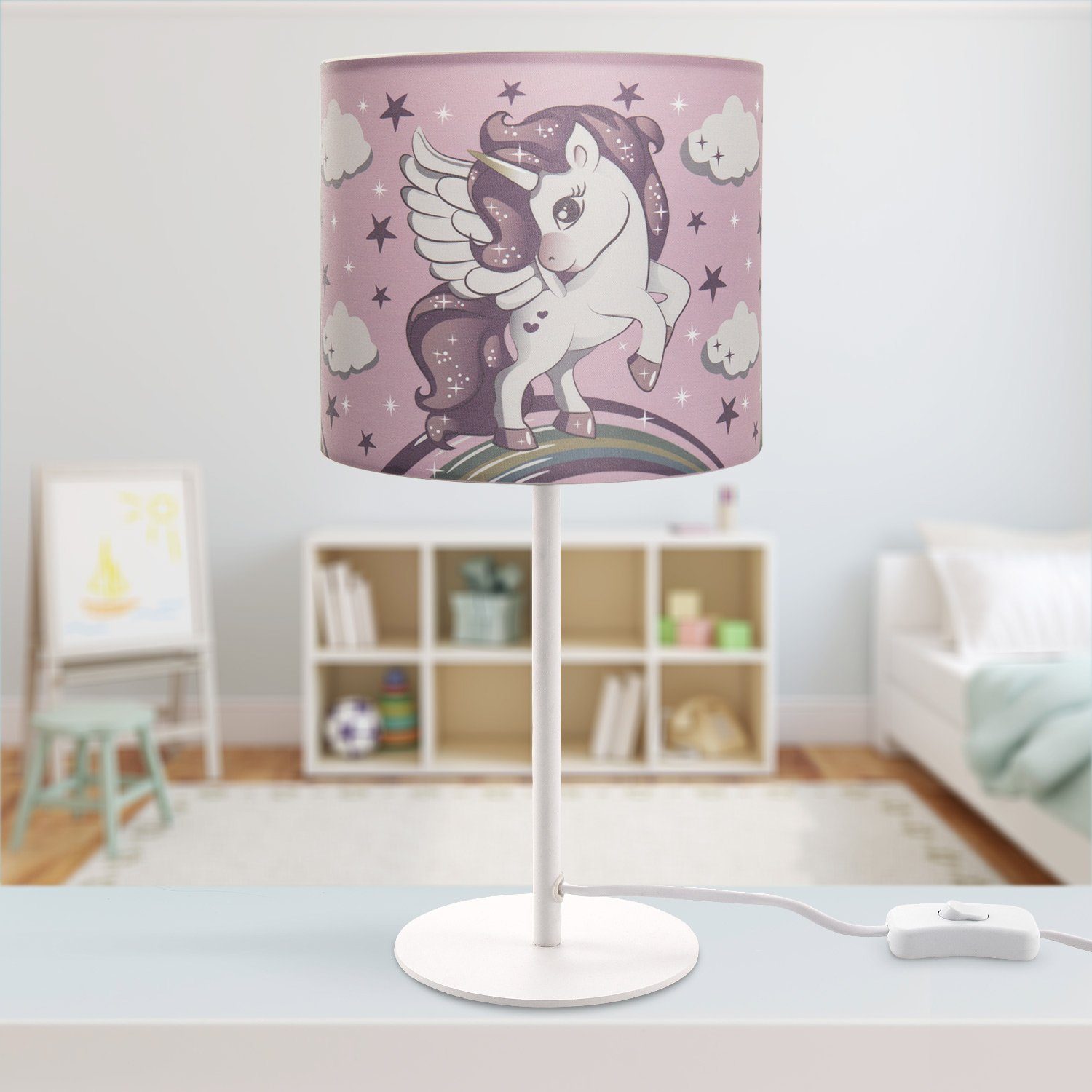 Einhorn Kinderzimmer, Leuchtmittel, LED 213, E14 Tischleuchte ohne Mädchen Cosmo Paco Tischleuchte Lampe, Home Kinderlampe