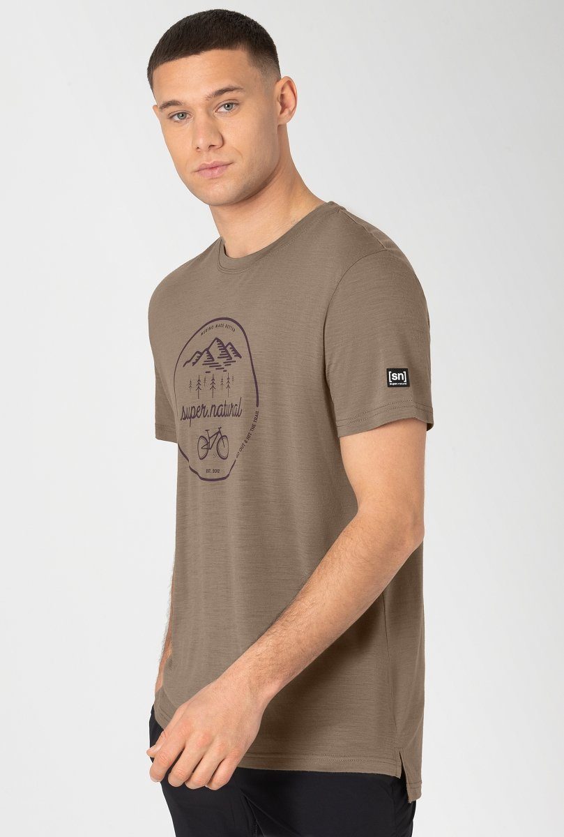 [Erstklassige Qualität garantiert!] SUPER.NATURAL T-Shirt Merino T-Shirt M Passion lässiger TRAILS Merino-Materialmix Brindle/Purple Print, TEE