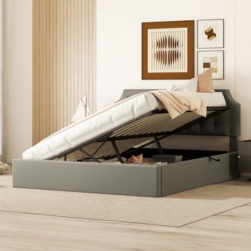 Ulife Polsterbett hydraulisches Zwei-Wege-Bett Stauraumbett Flachbett, minimalistisches Design, 140*200cm
