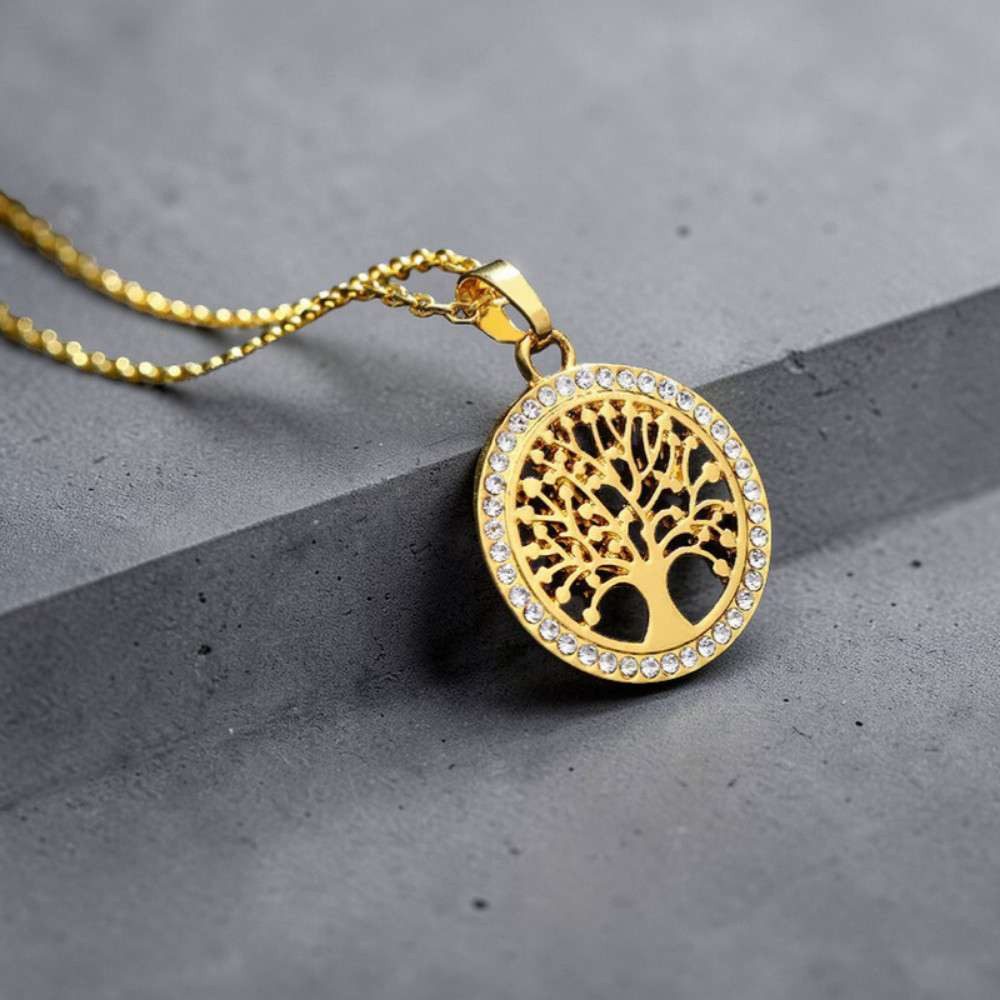 Taffstyle Kette mit Anhänger Halskette mit Lebensbaum Zirkonia Anhänger Tree of Life Schmuck (Filigrane Lebensbaum Halskette mit Kristallbesatz und verstellbare – Bild 4 von 5