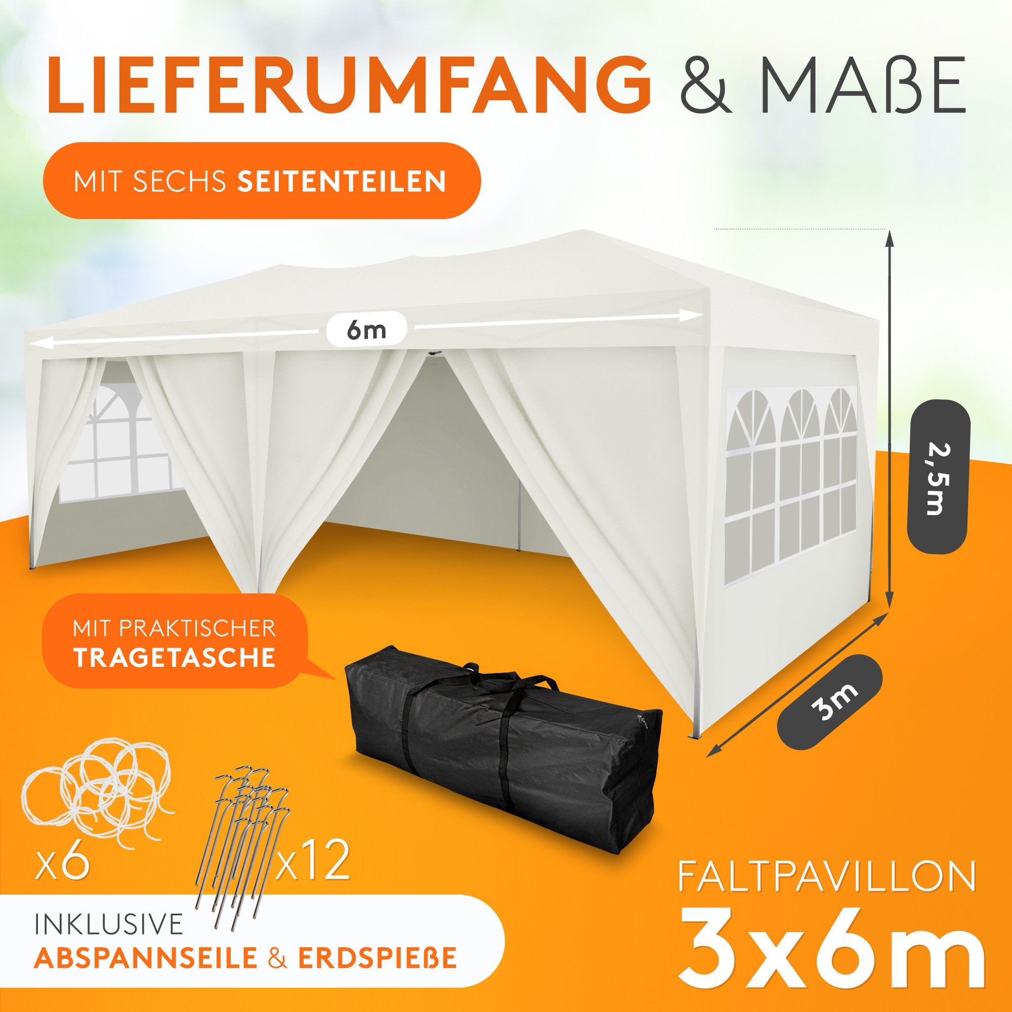 Kronenburg Partyzelt 3x6m wasserdicht - Gartenpavillon, Faltpavillon stabil günstig online kaufen