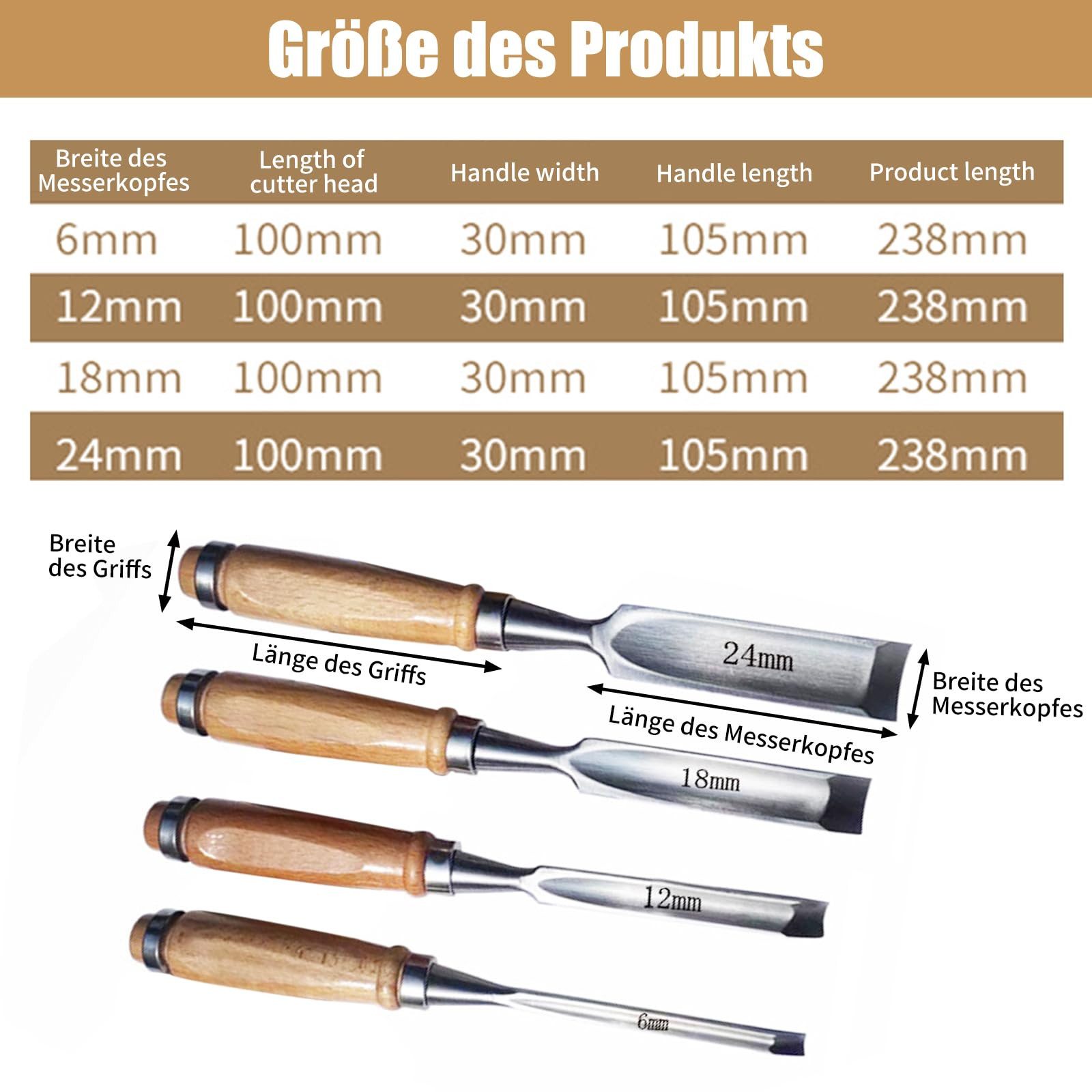 BlingBin Beitelsatz 4 Stück Stechbeitel Set für Holz, Holz Meißel Werkzeug, günstig online kaufen