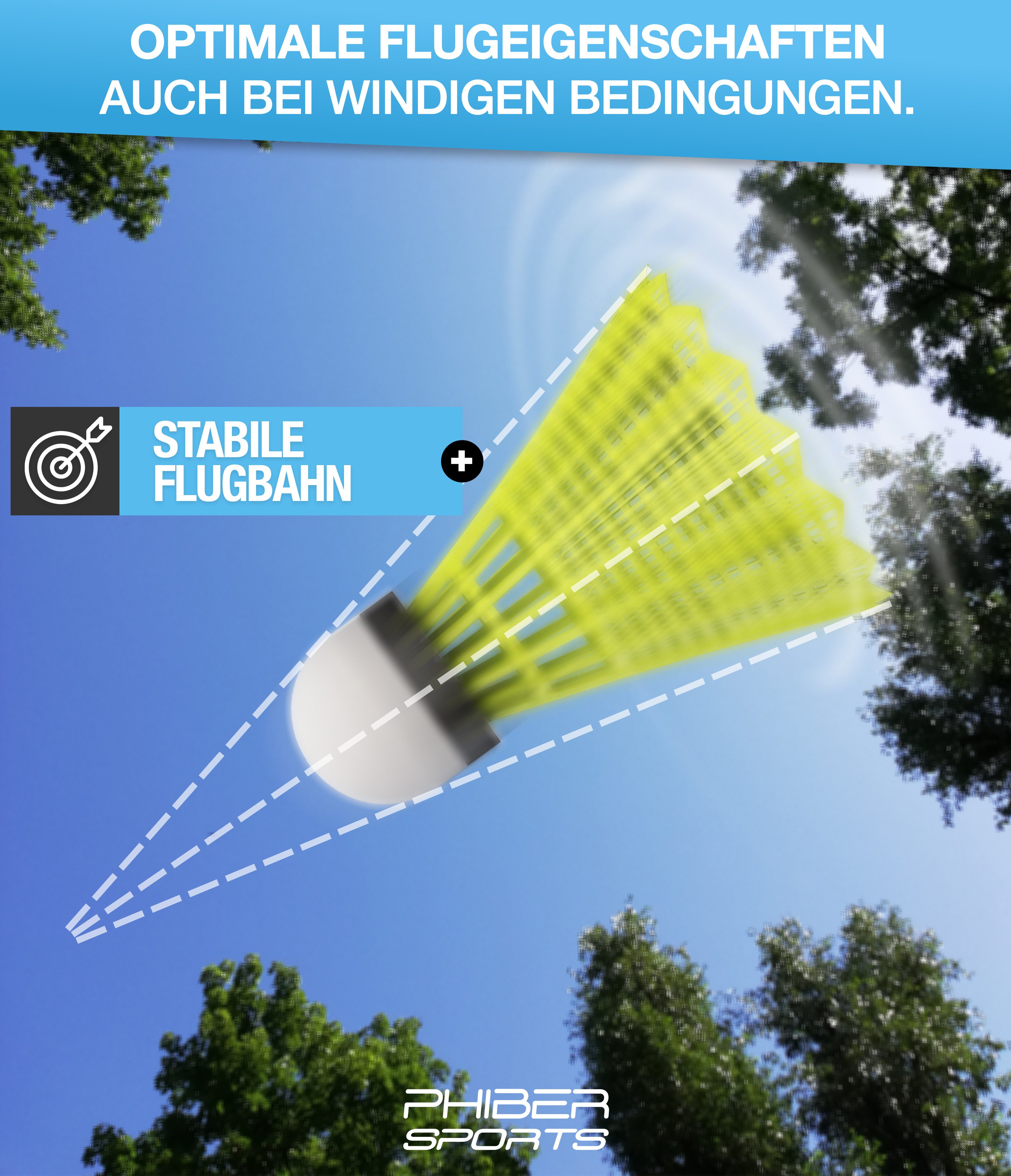 PHIBER-SPORTS Badmintonball PHIBER-SPORTS Federbälle Badminton Bälle - Perfekte Spieleigenschaften (Ideal für Anfänger, Familien und Profis - Federball Bälle Speed - Für draußen & drinnen - Gelb [10 Stück], 10-St)