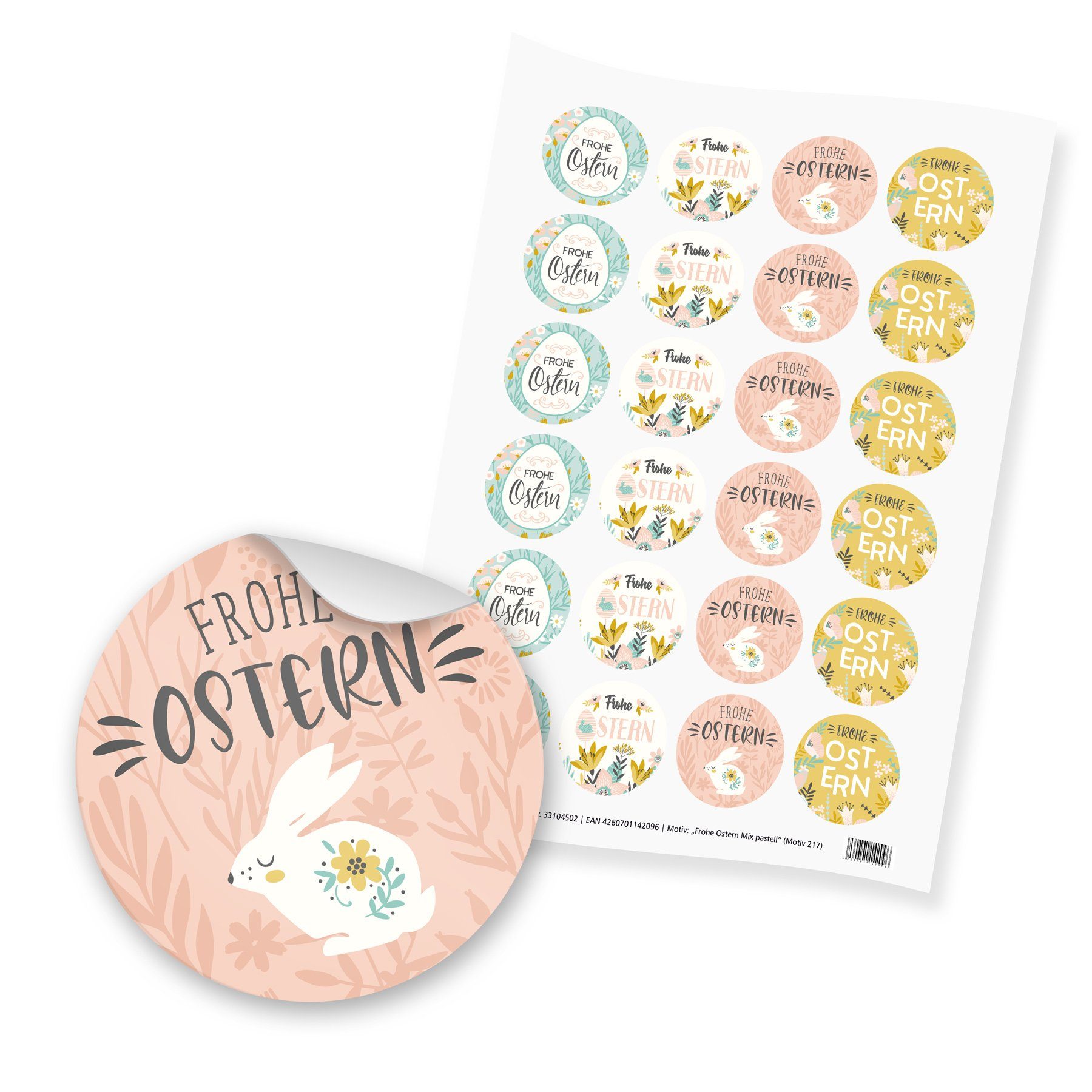 Aufkleber itenga 24x Sticker Frohe Ostern Mix pastell (Motiv 217)